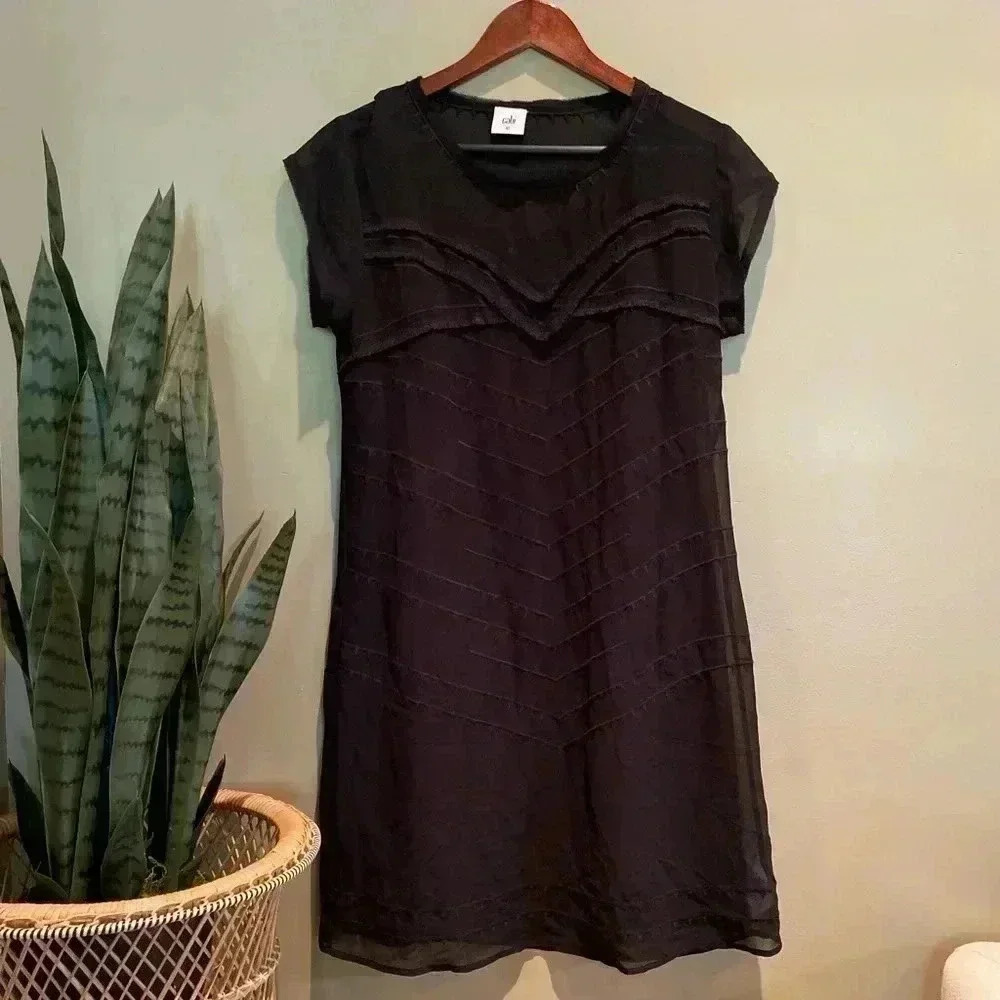 CABI BLACK MIDI DRESS WITH RUFFLES TRIBAL XS - Picture 2 of 6